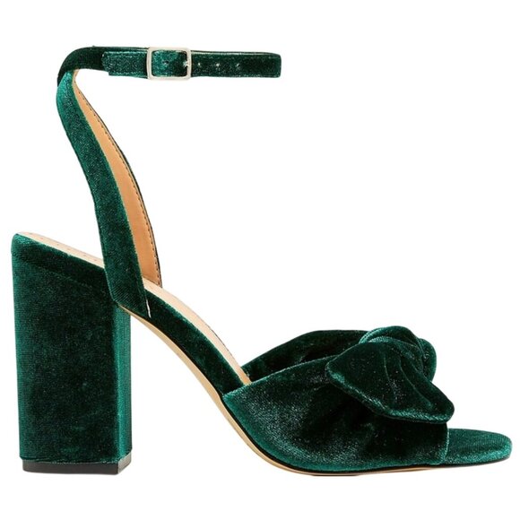J.Crew Womens Velvet Knotted Peep-Toe Heels Size 7 Green - Picture 1 of 6